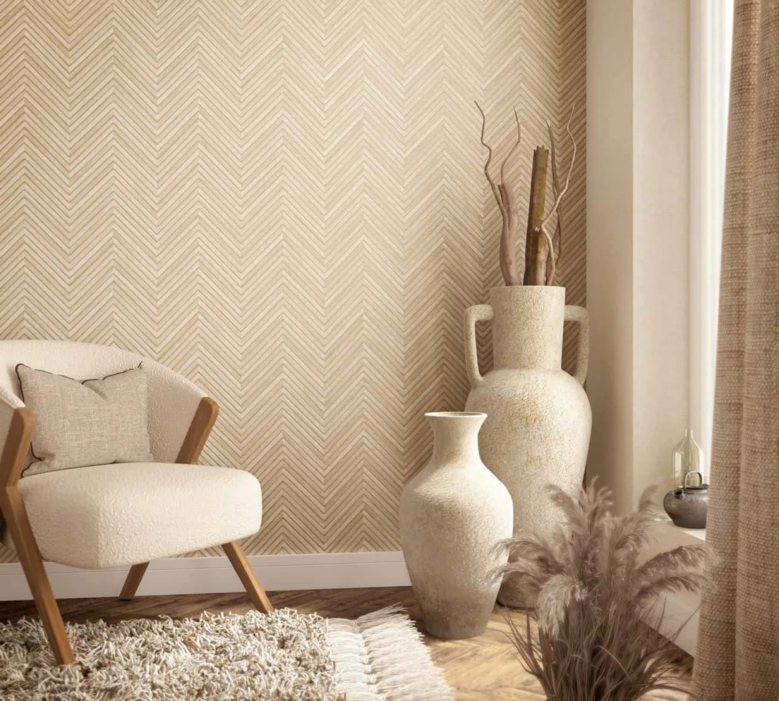 Vliestapete Holzoptik Fischgräte Beige Braun 33376