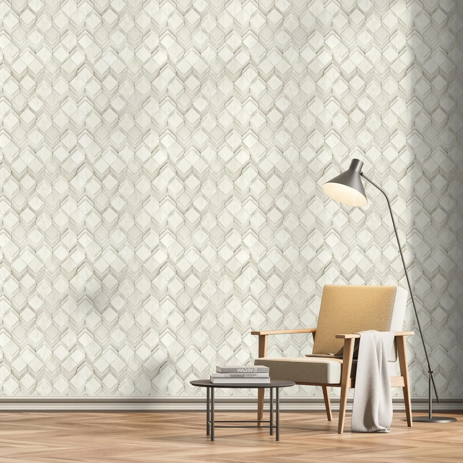Vliestapete Holzoptik Grafisch Creme Grau 81679