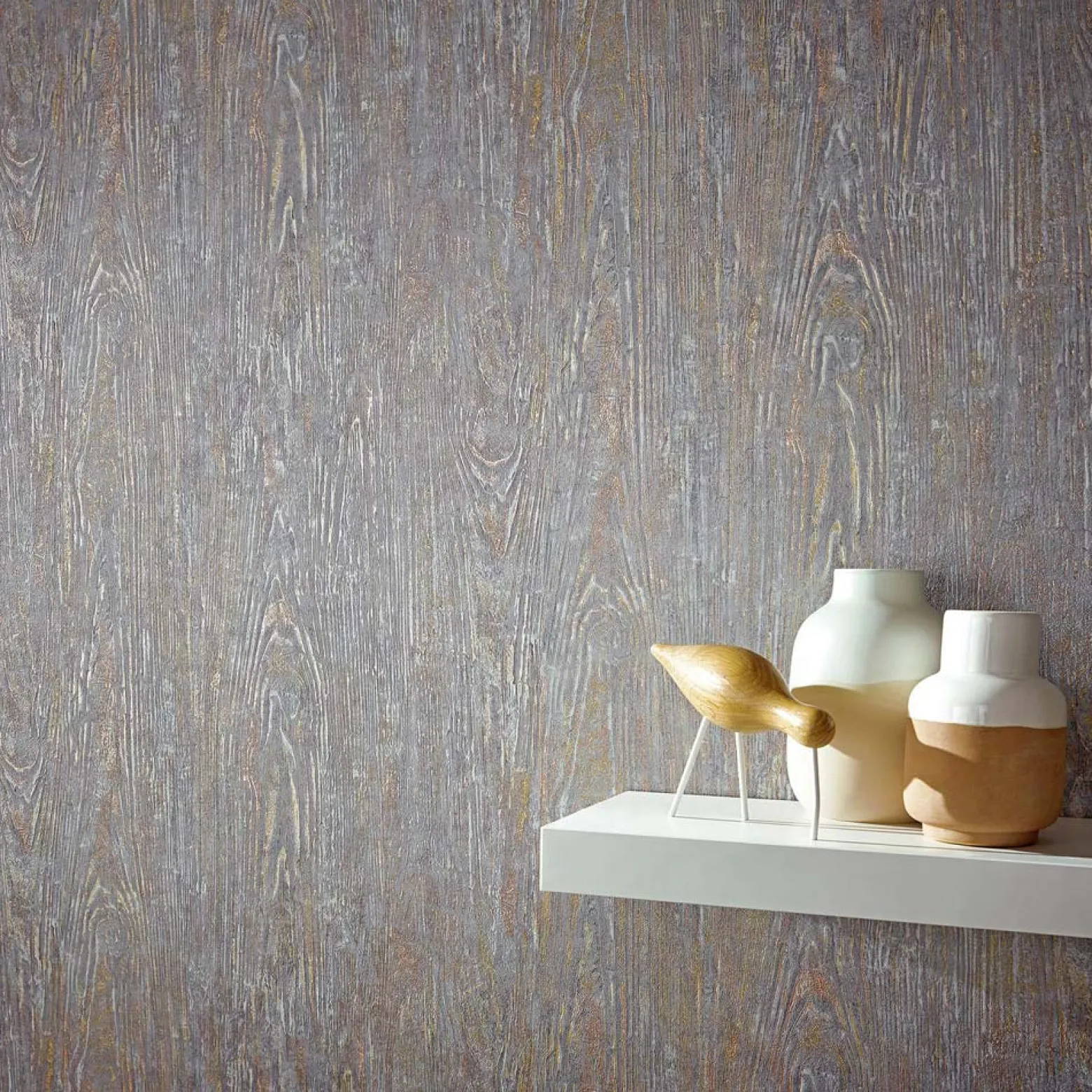 Vliestapete Holz Optik Grau Kupfer Metallic 10307-10