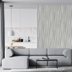 Vliestapete Holzoptik Wellen Grafik Creme Grau 81669