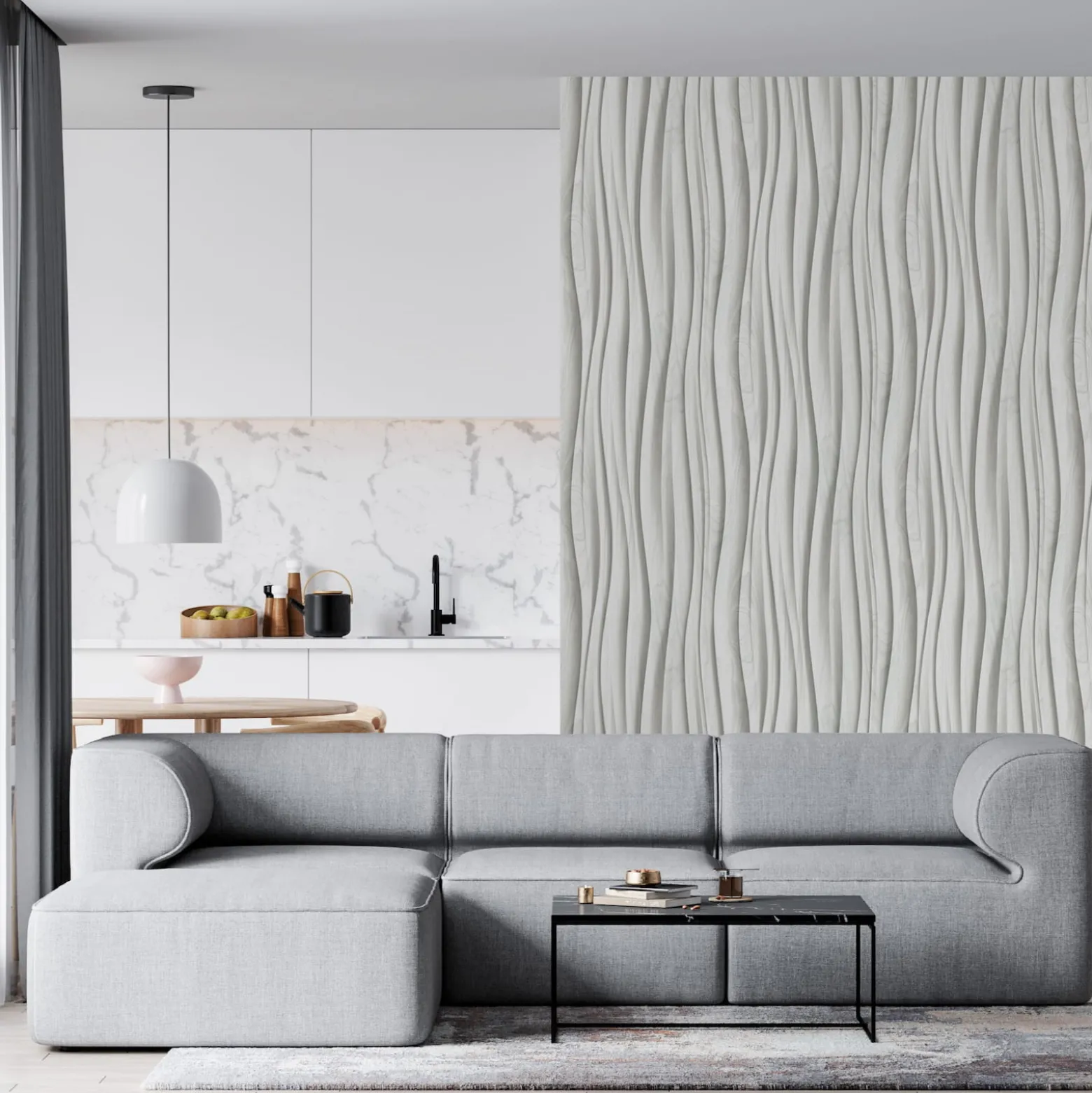 Vliestapete Holzoptik Wellen Grafik Creme Grau 81669