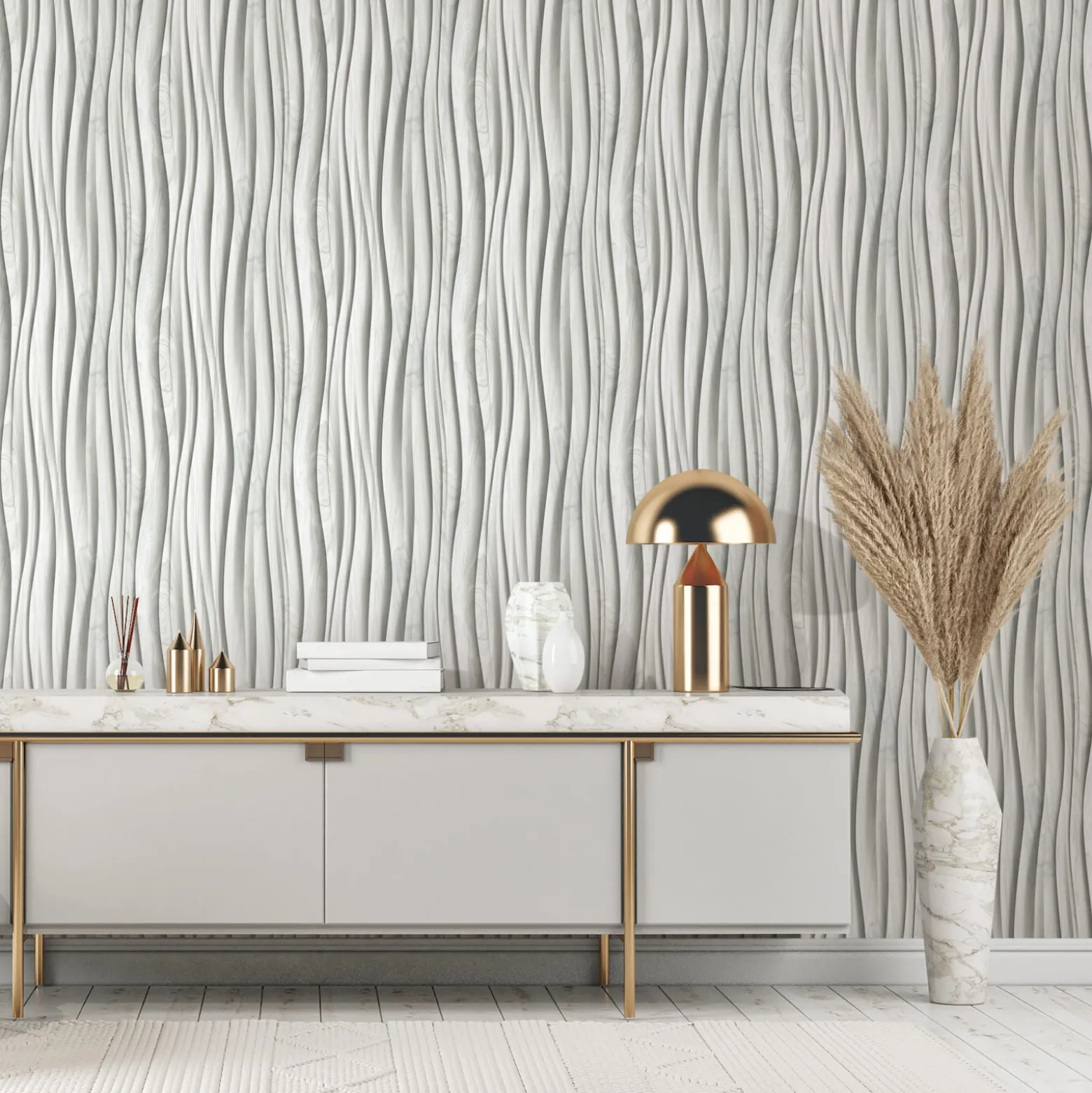 Vliestapete Holzoptik Wellen Grafik Creme Grau 81669