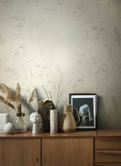 Vliestapete Illustration Beige Grau Metallic 82437