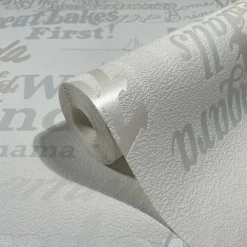 Vliestapete Ivy Schrift Weiß Beige 82326 Novamur