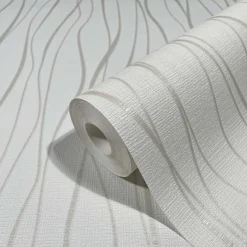 Vliestapete Ivy Wellen Struktur Weiß Beige 82319 Novamur