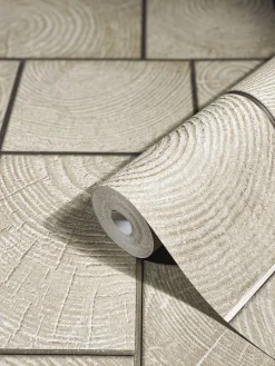 Vliestapete Kacheln Holz Fliesen beige silber 85745