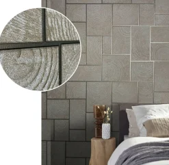 Vliestapete Kacheln Holz Fliesen beige silber 85745