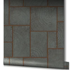 Vliestapete Kacheln Holz Schwarz-Blau Kupfer 85744