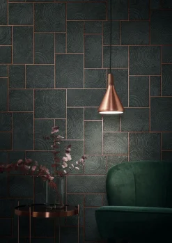 Vliestapete Kacheln Holz Schwarz-Blau Kupfer 85744