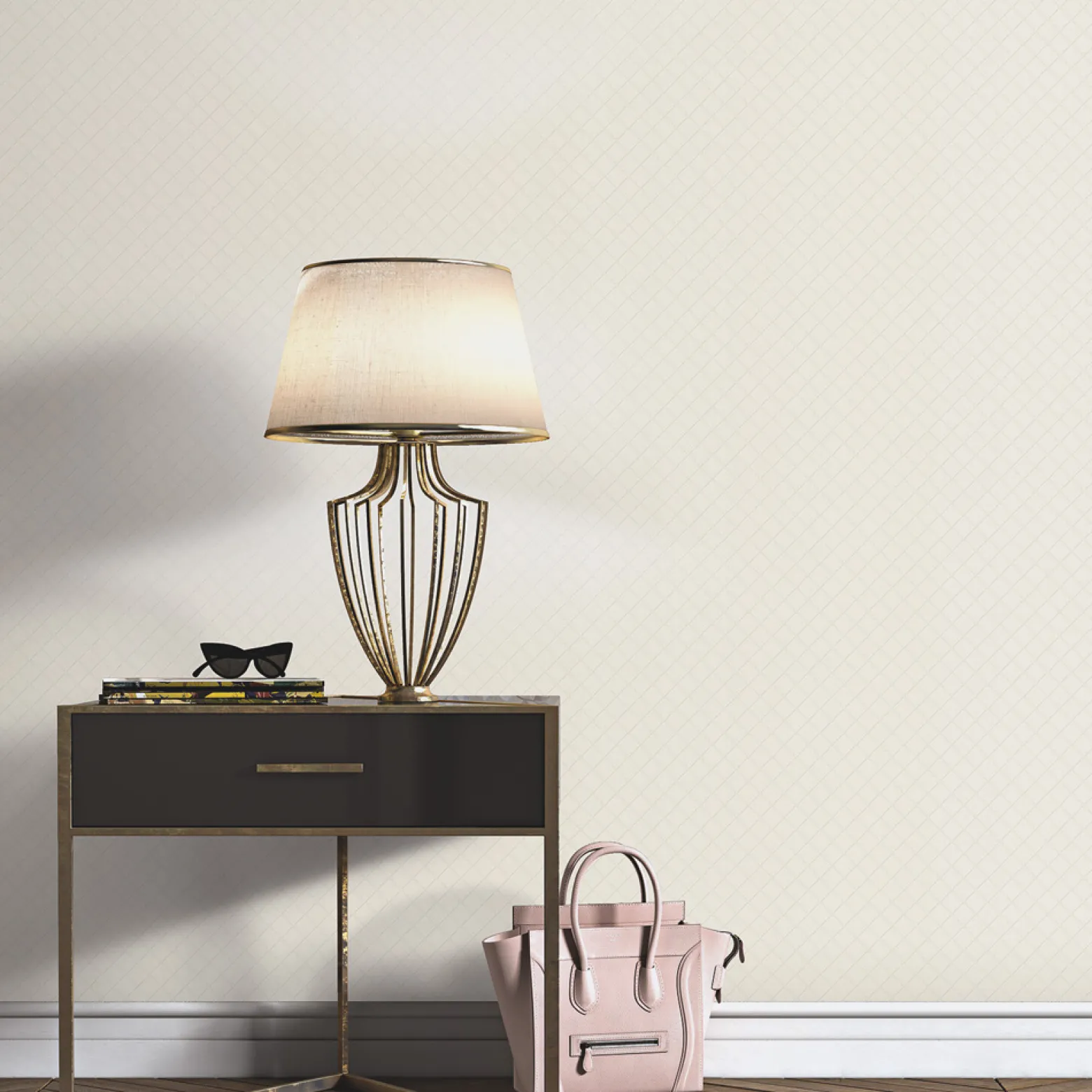 Vliestapete Karo Muster Stoff Optik Beige Glanz 10289-14