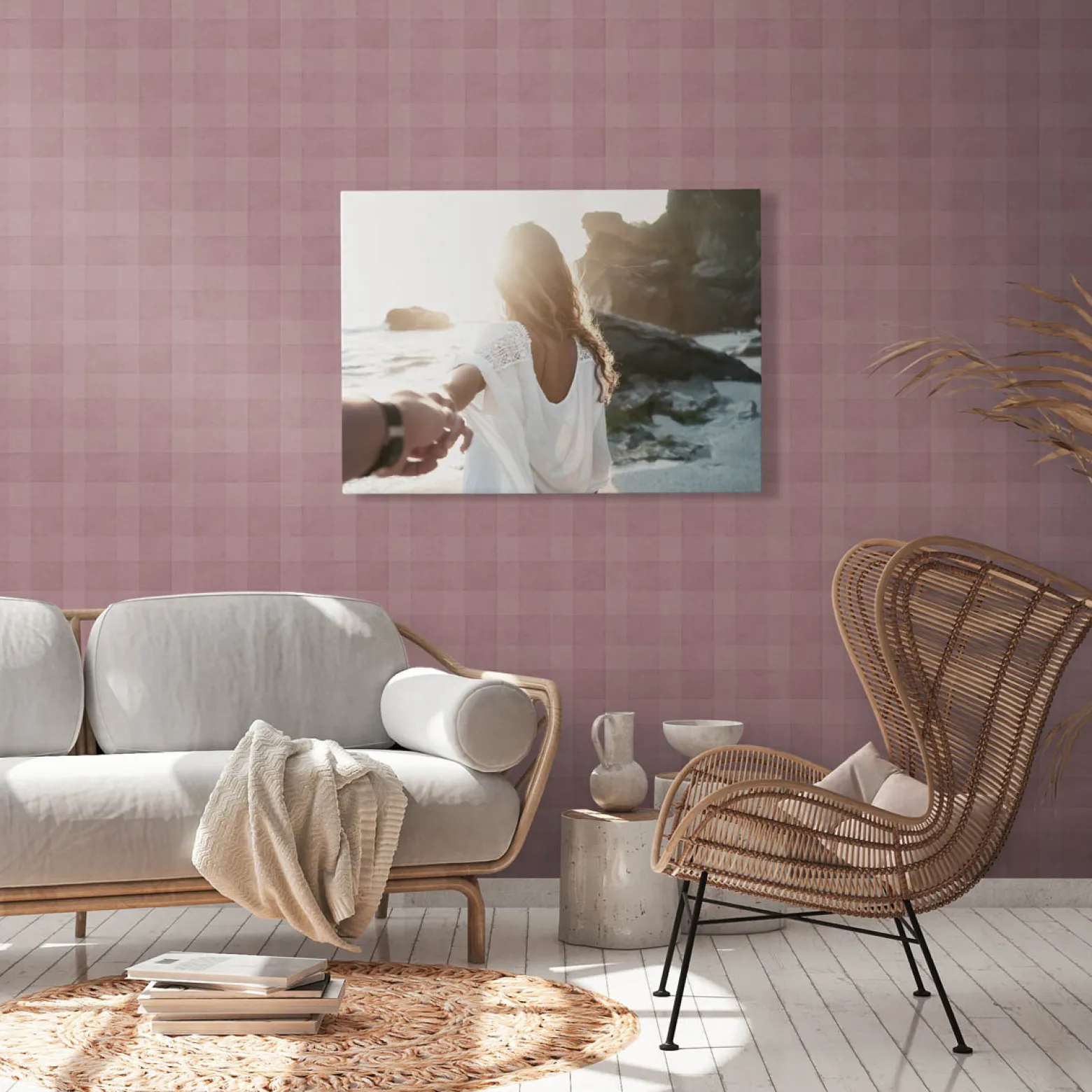 Vliestapete Karo Muster Textil Optik Lila 38664-5