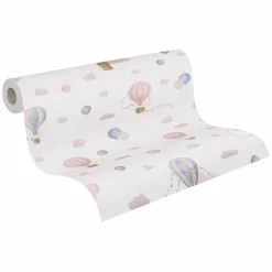 Vliestapete Kinder Ballons Wolken Creme Rosa 77077-1