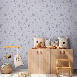 Vliestapete Kinder Ballons Wolken Grau 77077-2