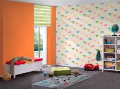 Vliestapete Kinder Dinosaurier bunt gelb 38146-1