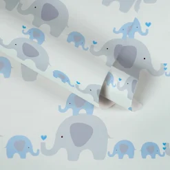 Vliestapete Kinder Elefanten blau grau weiß 38113-1