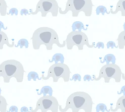 Vliestapete Kinder Elefanten blau grau weiß 38113-1