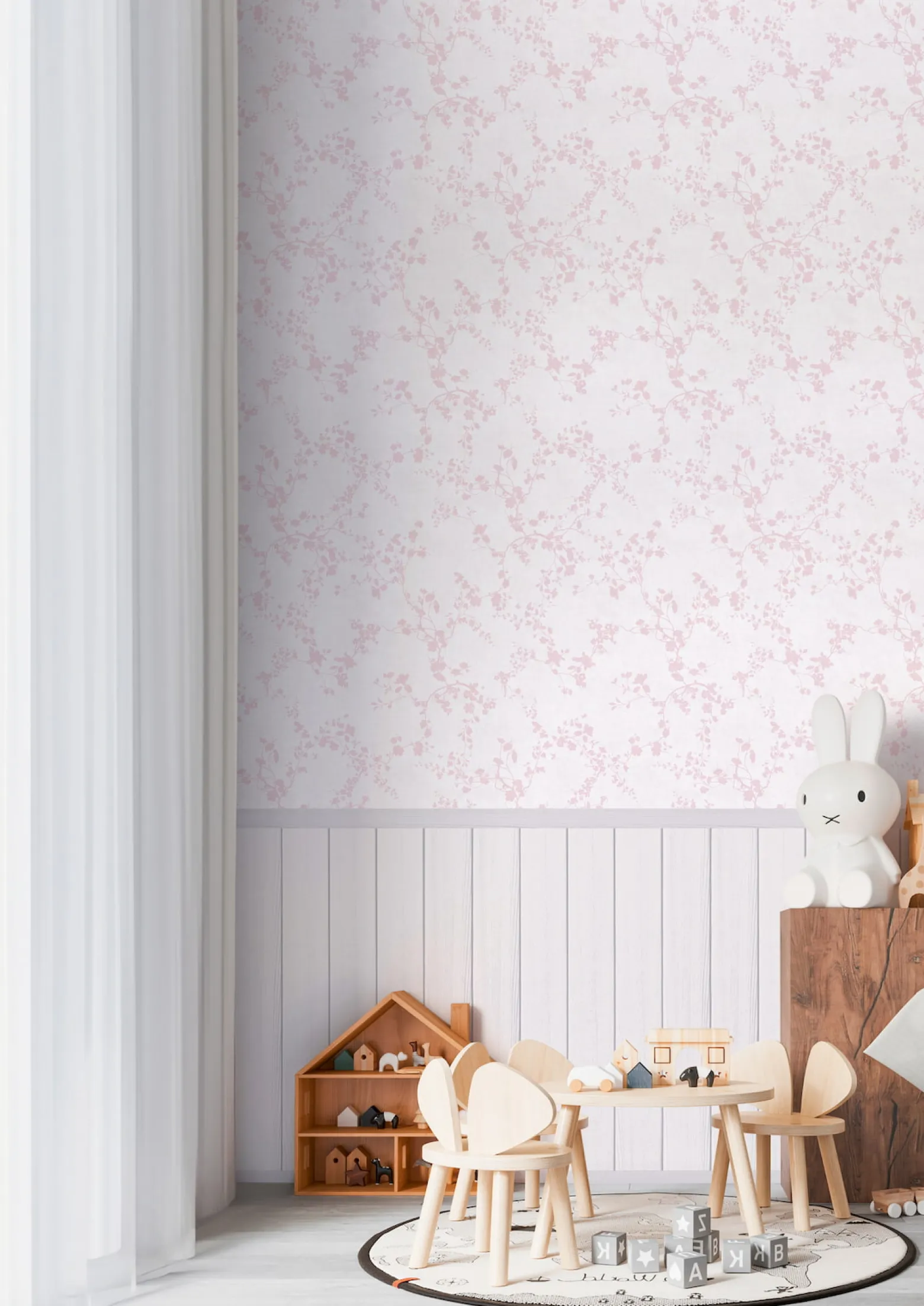 Vliestapete Kinder Floral Blumen Paneele Rosa Grau 77075-1