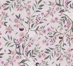 Vliestapete Kinder Floral Vögel Zweige Rosa Grau 77136-1