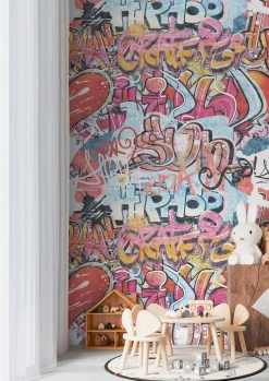 Vliestapete Kinder Graffiti Modern Rot Blau Bunt 77063-1
