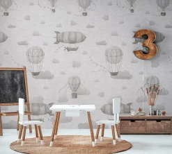 Vliestapete Kinder Himmel Ballons Grau 77061-2