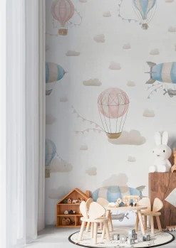 Vliestapete Kinder Himmel Ballons Creme Bunt 77061-1