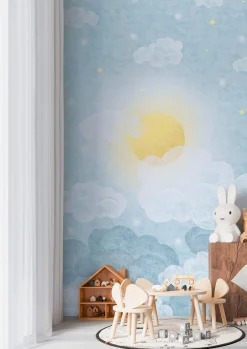 Vliestapete Kinder Himmel Mond Blau Gelb 77064-1