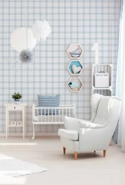 Vliestapete Kinder Kariert blau grau weiß 38122-3