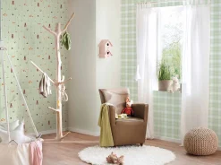 Vliestapete Kinder Kariert grün weiß 38122-2