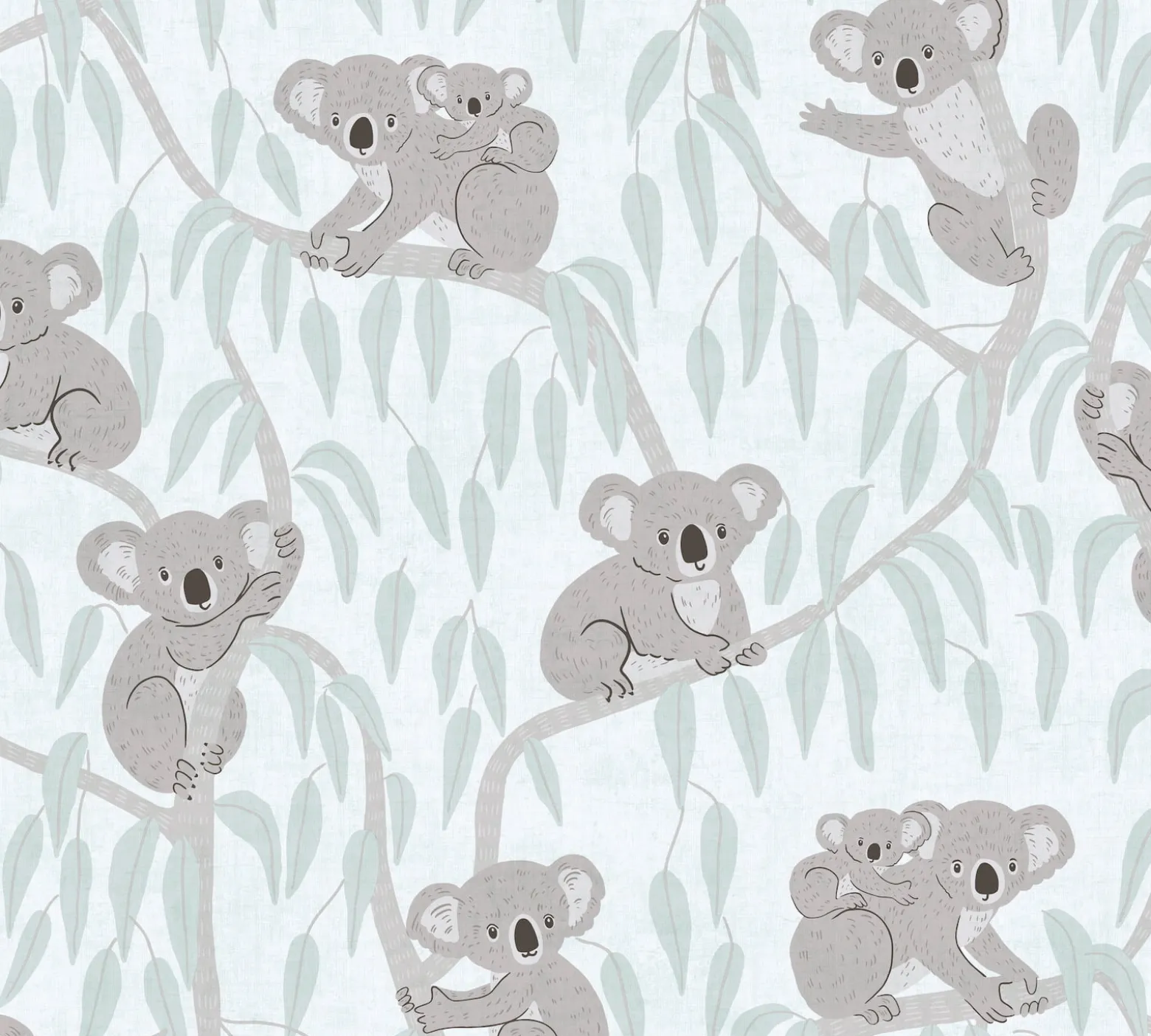 Vliestapete Kinder Koalas Bäume Grün Grau 77134-2