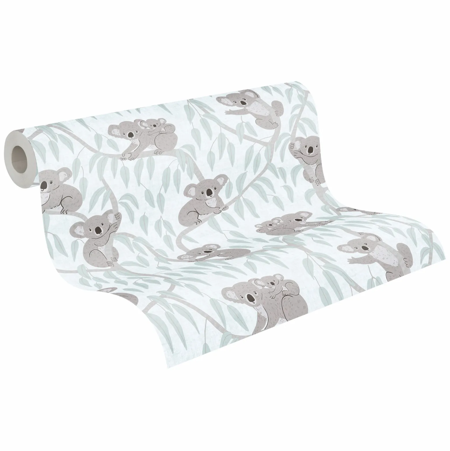 Vliestapete Kinder Koalas Bäume Grün Grau 77134-2