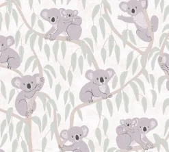 Vliestapete Kinder Koalas Bäume Beige Grün 77134-1