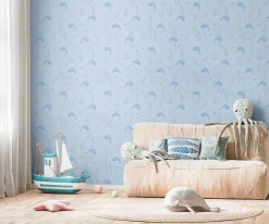 Vliestapete Kinder Meer Delfine Fische Blau 77132-1