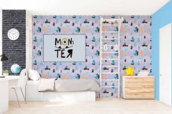 Vliestapete Kinder Monster Dino blau grau gelb 38121-1