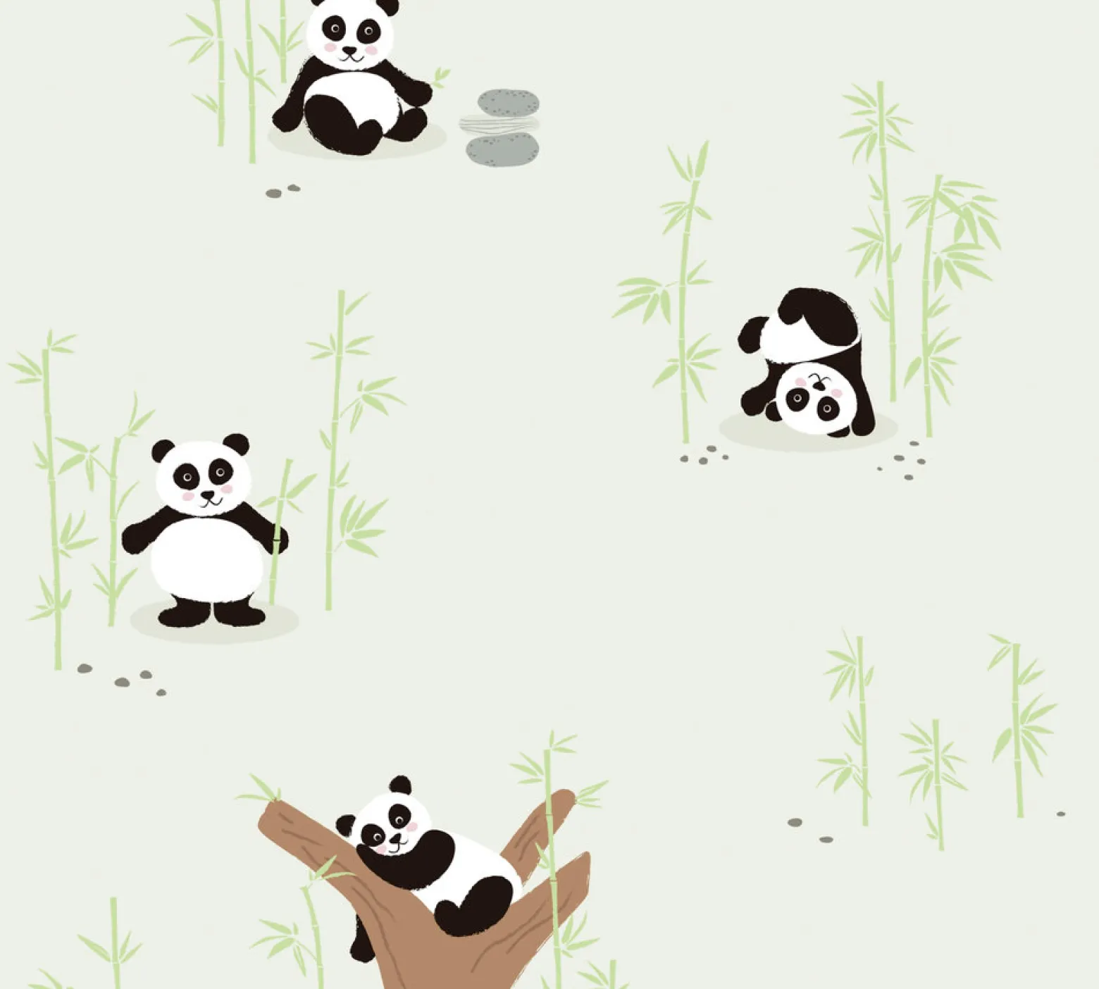 Vliestapete Kinder Pandas Bambus beige grün 38142-1