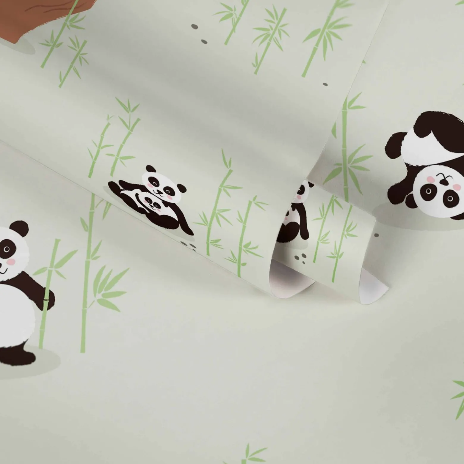 Vliestapete Kinder Pandas Bambus beige grün 38142-1