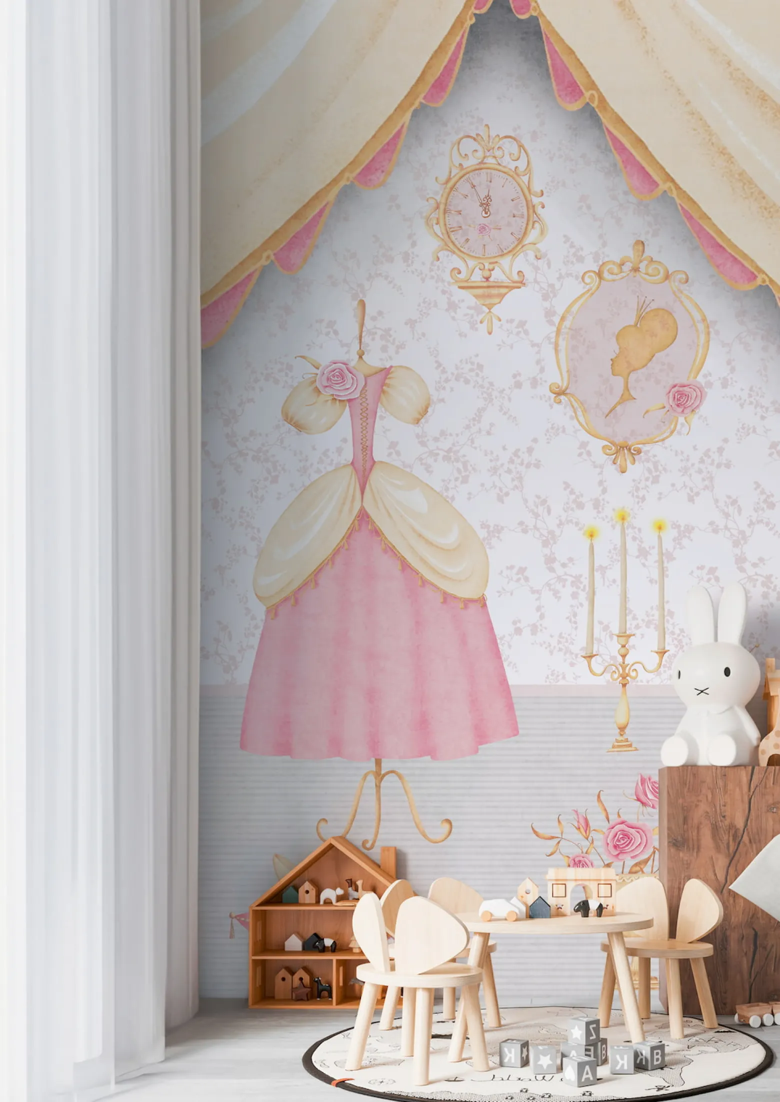Vliestapete Kinder Prinzessin Krone Rosa Grau 77066-1