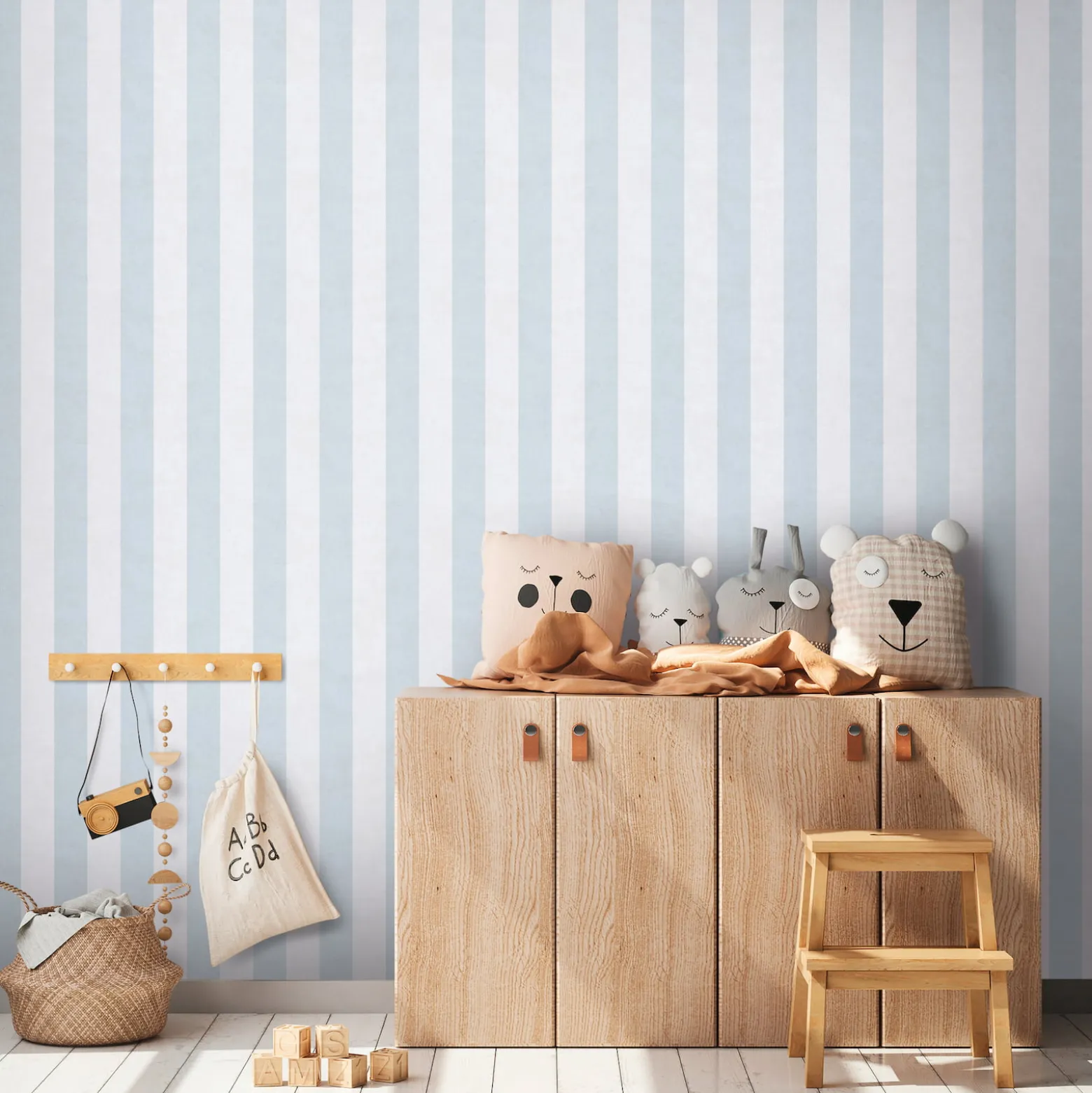 Vliestapete Kinder Streifen Blau Creme 77078-4