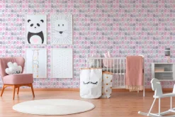 Vliestapete Kinder Teddys rosa grau weiß 38129-2