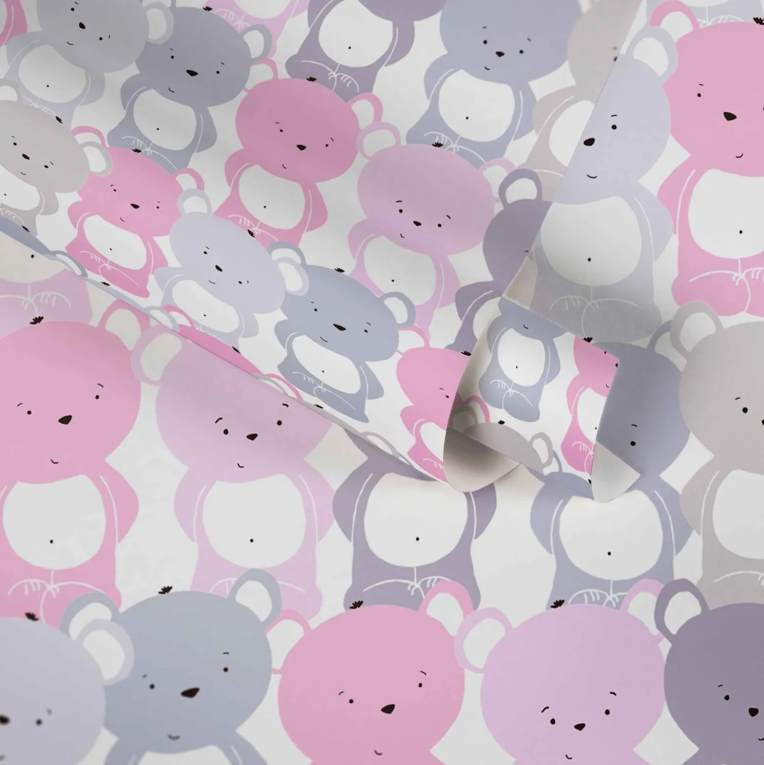 Vliestapete Kinder Teddys rosa grau weiß 38129-2