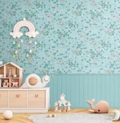 Vliestapete Kinder Teich Holzpaneele Grün Blau 77073-1