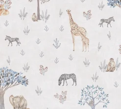 Vliestapete Kinder Tiere Bäume Creme Grau 77176-1