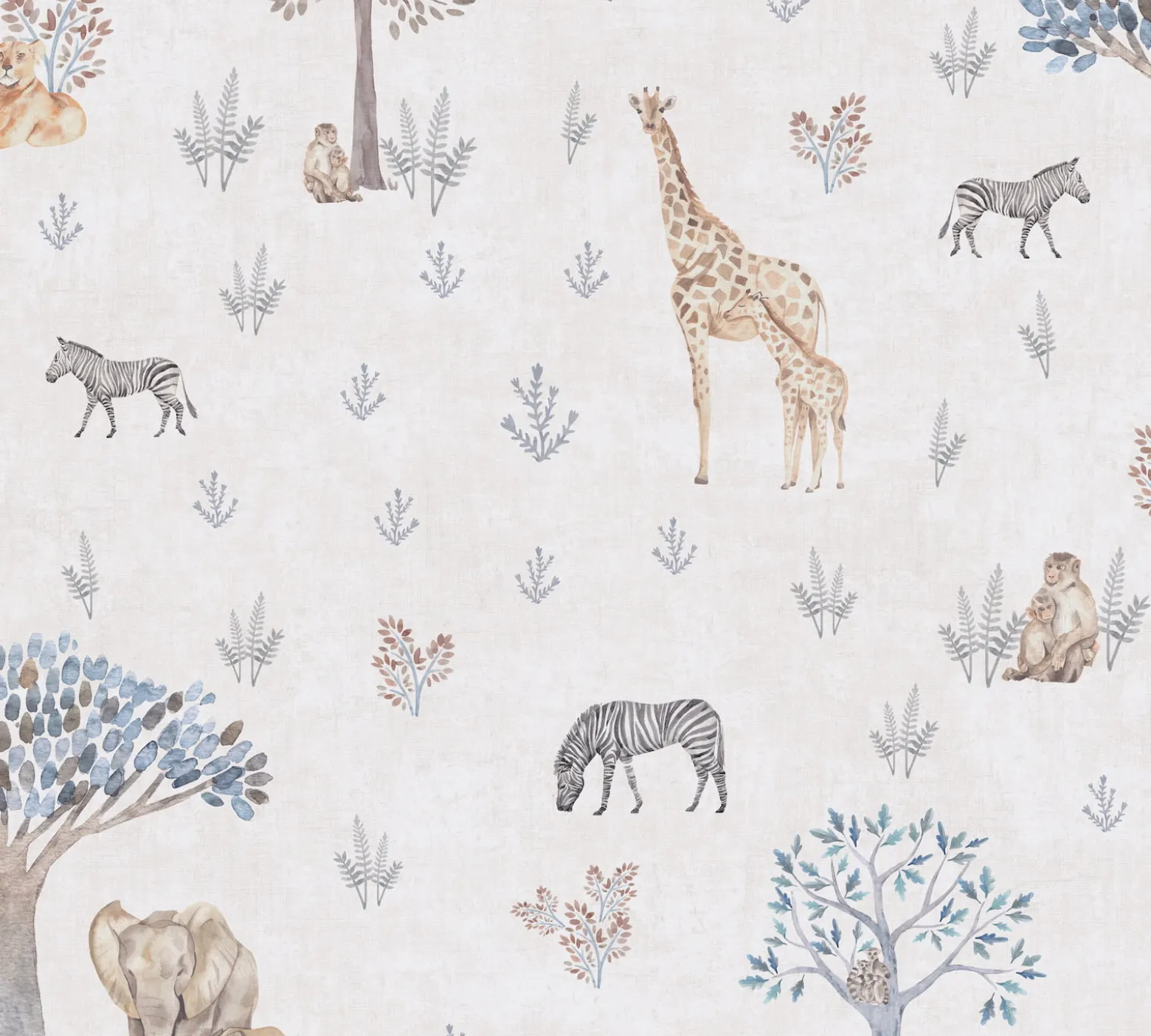Vliestapete Kinder Tiere Bäume Creme Grau 77176-1