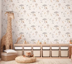 Vliestapete Kinder Tiere Bäume Creme Grau 77176-1