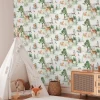 Vliestapete Kinder Wald Tiere Bäume Creme Grün 77172-1