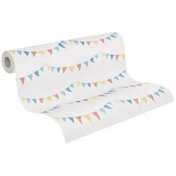Vliestapete Kinder Wimpel Kette Creme Bunt 77171-1