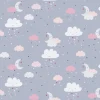 Vliestapete Kinder Wolken Mond Sterne grau rosa 38125-1