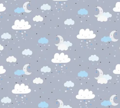 Vliestapete Kinder Wolken Mond Sterne grau blau 38125-2
