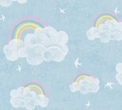 Vliestapete Kinder Wolken Regenbogen Blau Bunt 77144-1