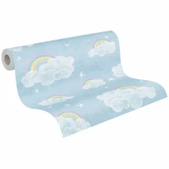 Vliestapete Kinder Wolken Regenbogen Blau Bunt 77144-1