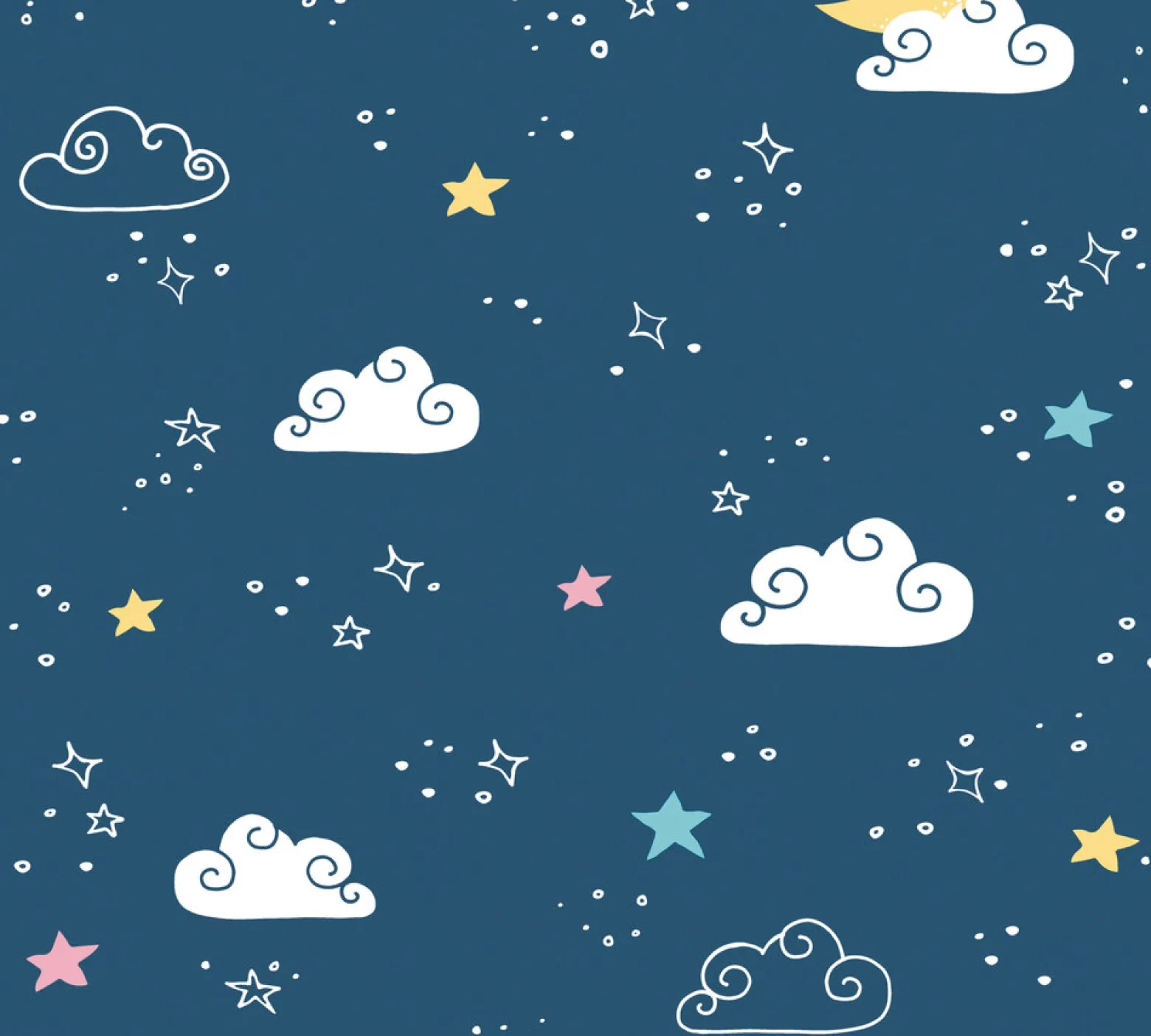 Vliestapete Kinder Wolken Sterne blau weiß gelb 38141-1